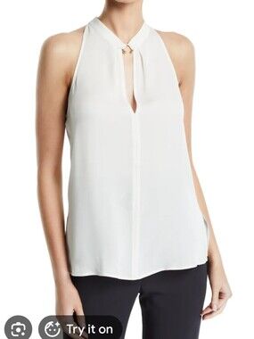 ALC Moran Eggshell White 100% Silk Keyhole Halter Top 8